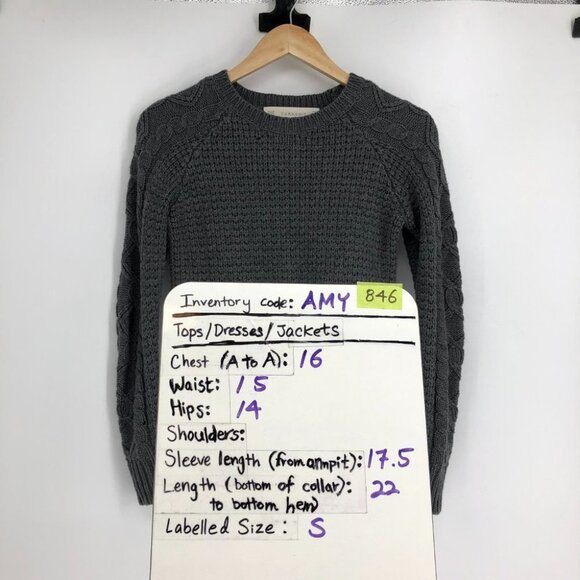 Zara Charcoal Grey Cable Knit Long Sleeve Crew Neck Raglan stitch Sweater size S - Picture 14 of 16